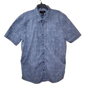 Shaquille O'Neal Mens Short Sleeve Shirt Button Up XLT Big & Tall Blue Geometric